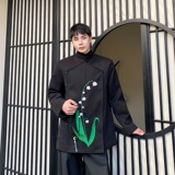 冬季新中式加厚毛呢立领西服外套潮流风刺绣铃兰禅意192P165，男装西服，星座901-1（原C217）