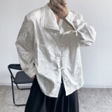 春季小众改良中式缎面提花复古盘扣翻领长袖男女衬衣暗黑123P85，男装衬衫，星座901-1（原C217）
