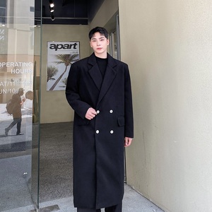 冬季加厚斜纹毛呢长款大衣韩版简约纯色男女风衣百搭雅痞183P195图片