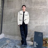 秋冬加厚小香风呢子外套潮流罗纹拼接时髦休闲棒球领大衣182P165，男装毛呢大衣，星座901-1（原C217）