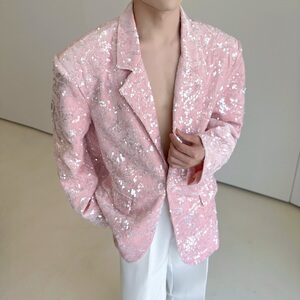 秋季新款丝绒亮片垫肩宽松休闲西服外套潮流演出服饰230P160图片