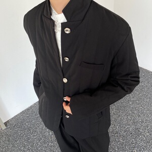冬季中式西服棉衣复古绗缝棉立领简约冷淡风男女棉袄外套191P145图片