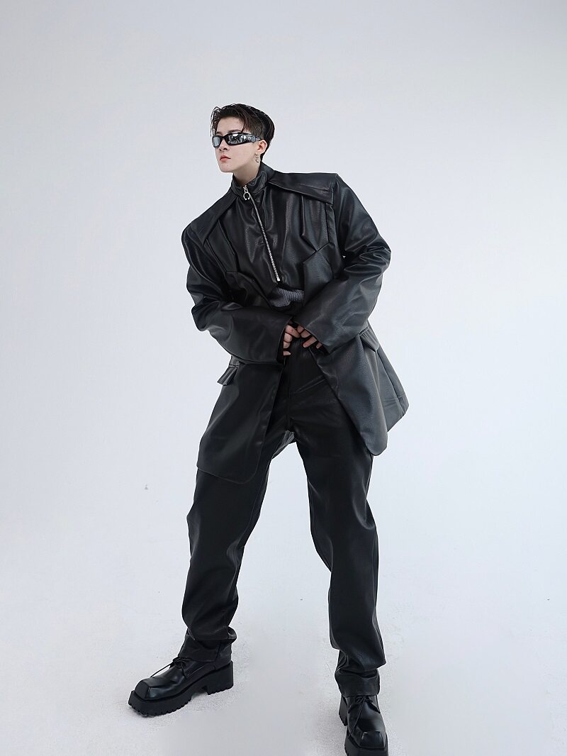 秋冬设计款立领解构拼接潮流男皮衣外套时髦个性痞帅西服121P155,男装皮衣,星座901-1（原C217）