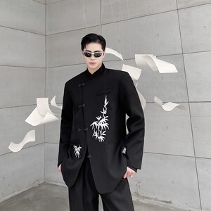 秋季个性改良中式立领西服刺绣男女外套潮流复古金属盘扣122P140图片
