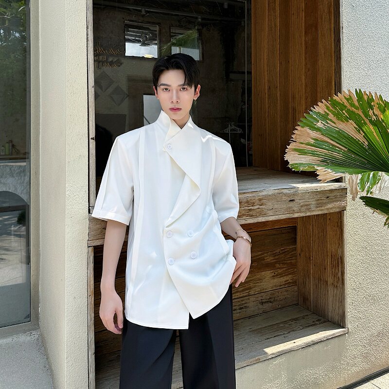 夏季新款立领短袖衬衣潮流双排扣设计款衬衫229P105,男装衬衫,星座901-1（原C217）
