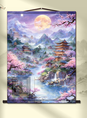 仙堂暗堂无活物山水卷轴挂画