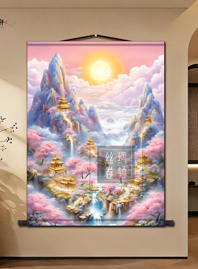 三尺三佛道仙丝绸卷轴画