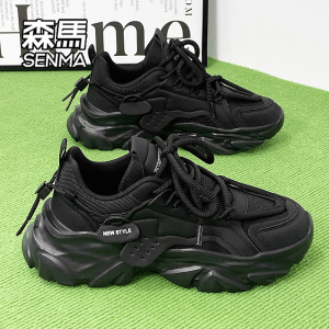 森马男鞋2024新款春季潮牌百搭黑色厚底老爹鞋子男款休闲运动鞋W