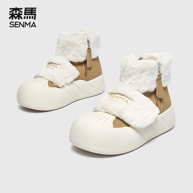 森马雪地靴女冬加绒加厚防水防滑鞋子可爱厚底短靴增高显脚小棉鞋