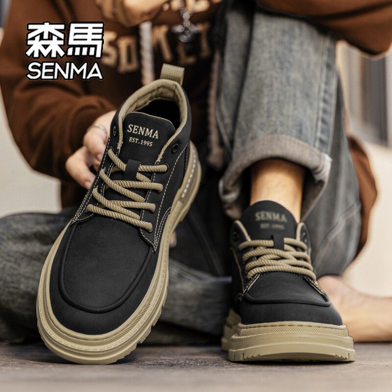 森马马丁靴男款冬季英伦风复古增高短靴男士厚底休闲运动工装靴W