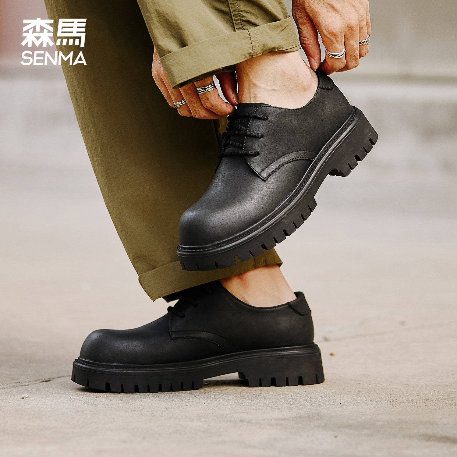 森马黑色德比鞋男款2026新款商务休闲厚底增高痞帅高级感软底皮鞋