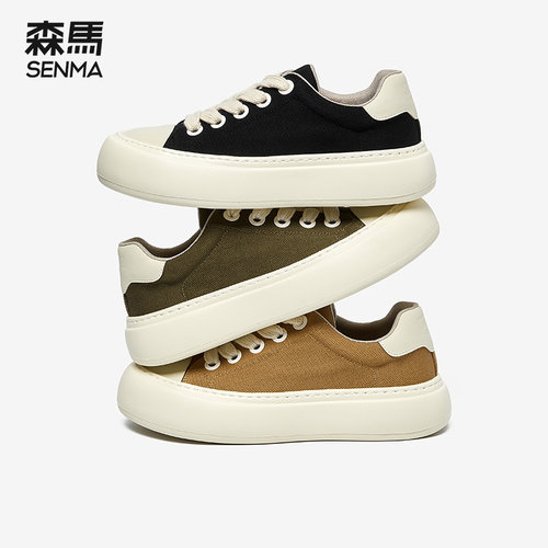 森马黑色厚底增高板鞋