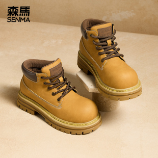 森马马丁靴女款2025新款超火厚底短靴英伦风增高低帮高级感大黄靴