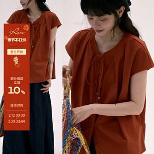 稀有RARE 领口系带小飞袖衬衫日系复古文艺甜美减龄百搭休闲短袖