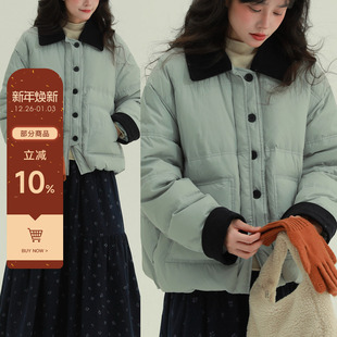 韩版 灯芯绒翻领羽绒服女短款 小个子休闲外套 云朵暖冬 稀有RARE