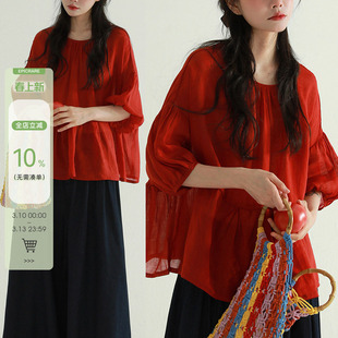 稀有RARE 苎麻背后扣子衬衫甜美减龄显白文艺复古休闲百搭上衣女