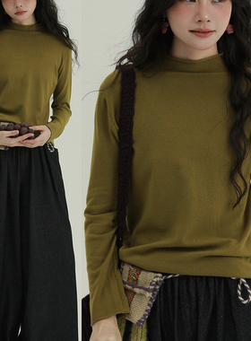 稀有RARE 秋冬打底多色卷边小高领软糯文艺复古内搭针织长袖上衣