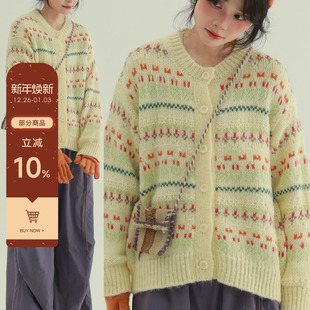 上衣女 彩色费尔岛毛衣慵懒风文艺软糯宽松针织衫 稀有RARE 绵绵