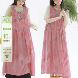 稀有RARE 叠穿背心连衣裙文艺复古背心裙女无袖减龄气质叠穿长裙