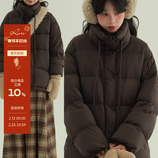 稀有RARE 立领系带中长款羽绒服秋冬加厚保暖小个子白鸭绒外套女