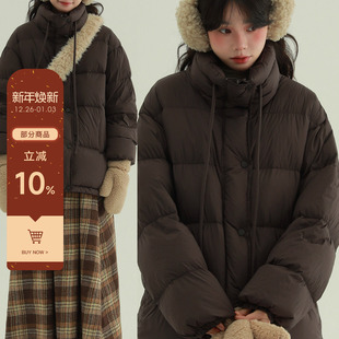 稀有RARE 羽绒服秋冬加厚保暖小个子白鸭绒外套女 立领系带中长款