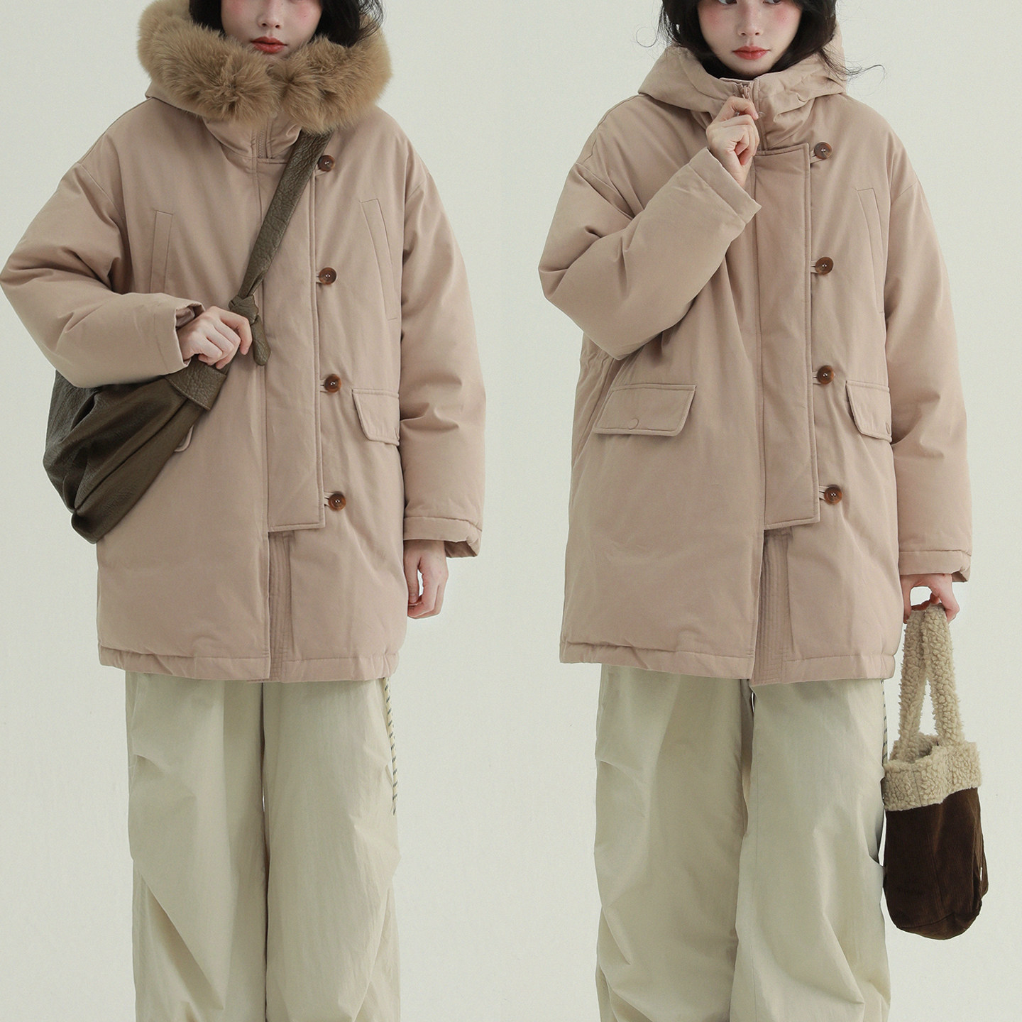 稀有RARE“南极冰川”可拆卸毛领连帽90绒羽绒服中长款保暖派克服