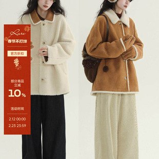 稀有RARE 重工饰边皮毛一体翻领外套高级感秋冬保暖小个子厚外套