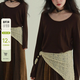 上衣女 文艺复古休闲小众设计长袖 稀有RARE 搭配王者U领针织打底衫