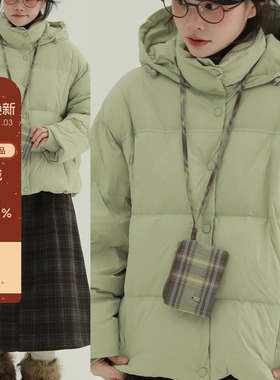 稀有RARE“甜甜棉花糖“格子小包羽绒服连帽短款小个子面包服外套