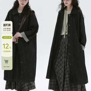 稀有RARE 风衣 牛仔长外套复古休闲文艺小众设计感气质翻领中长款