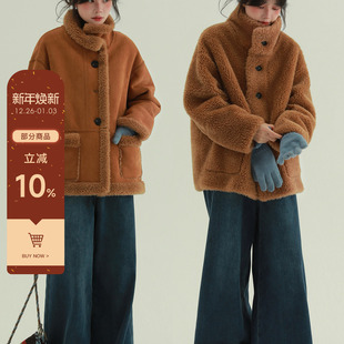 稀有RARE 两面穿麂皮外套美拉德风立领小众保暖上衣夹克女 木纹