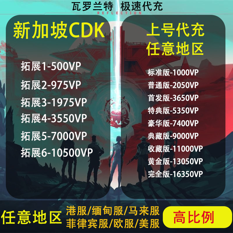 Valorant新加坡服 SGD VP特务币点数兑换充值码瓦罗兰特 自动发货