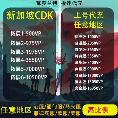Valorant新加坡服 SGD VP特务币点数兑换充值码瓦罗兰特 自动发货