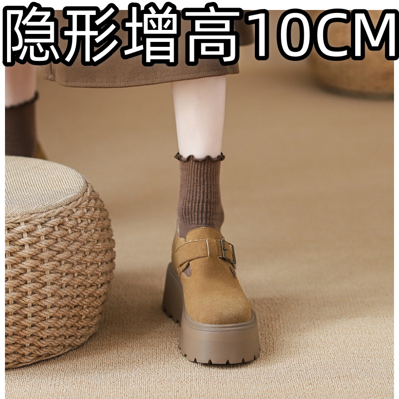 10cm内增高勃肯鞋女一字扣带真皮