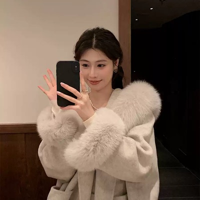 安梦忆皮草 ◆沪上千金~狐狸毛领连帽羊毛大衣外套女款2025新款冬