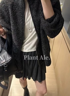 PLANT ALE/2025冬季款绵羊毛针织立领拉链毛衣外套女百搭保暖开衫