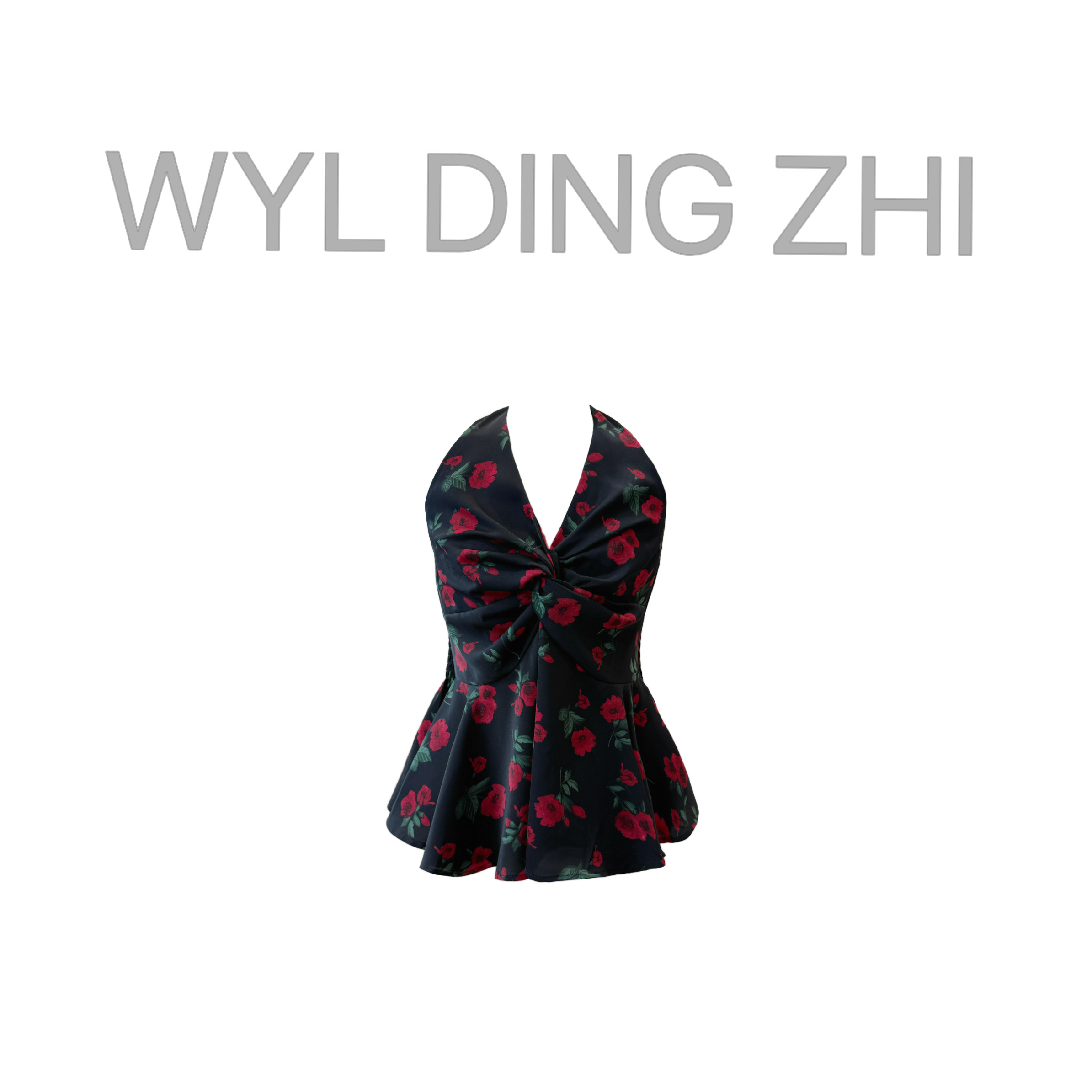 BinGBinglin大雯子复古港风V领碎花挂脖收腰小衫荷叶边背心上衣