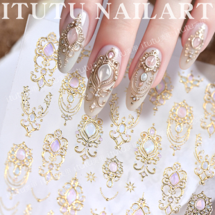 itutu巴洛克金权杖烫金立体美甲贴纸贝壳光复古宝石图腾指尖图案