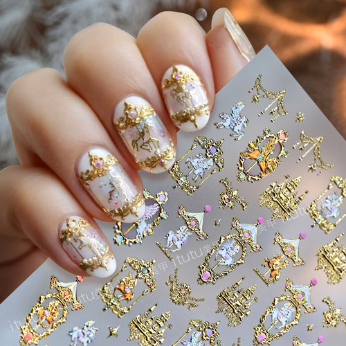奢金幻马烫金美甲贴纸