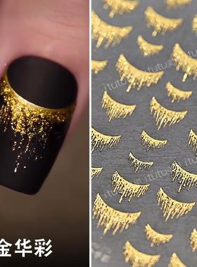 新款鎏金华彩烫金美甲贴纸爆闪流金岁月镭射粉烫银流苏小图案背胶
