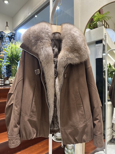 2025冬季新款超大女狐狸毛领百搭鹅绒宽松加厚短款保暖外套HS9607