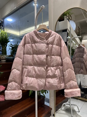 水貂毛皮草拼接国风鹅绒2025海宁中式新鹅羽绒服短款货号66036