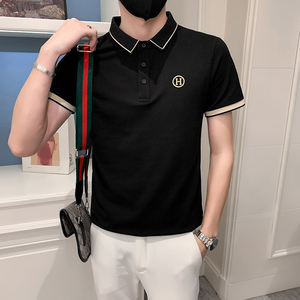 抖音2024夏装男刺绣POLO社会小伙短袖POLO衫D326-1 6803 P55图片