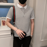 2024夏季条纹精神小伙短袖POLO衫社会青年上衣潮D326-16838P55，男装Polo衫，星座1101
