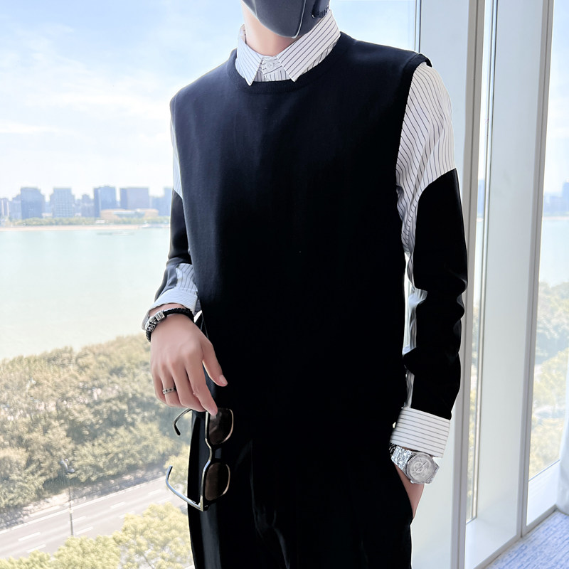 22秋冬男新款韩版假两件针织衫青少年毛衣D326-12250P95控135,男装针织衫/毛衣,星座1101