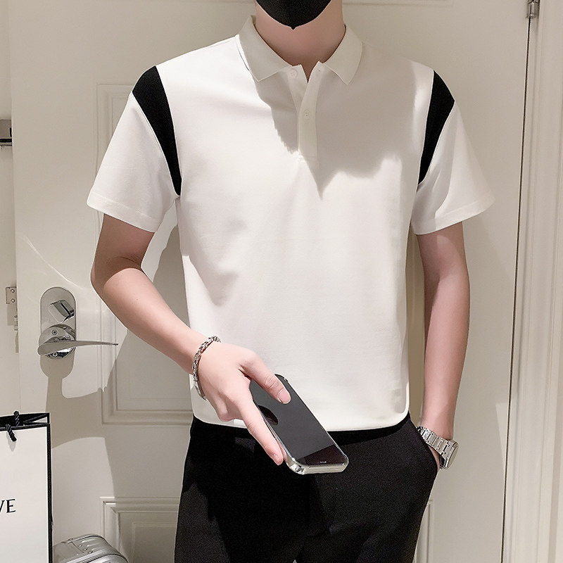2024春夏男打底衫短袖上衣POLO衫抖音拼接男D326-16818P48,男装T恤,星座1101