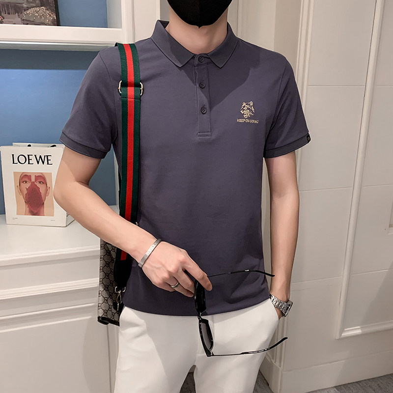 2024夏装男刺绣虎头POLO社会小伙短袖潮男POLO衫D326-1 6801 P45图片