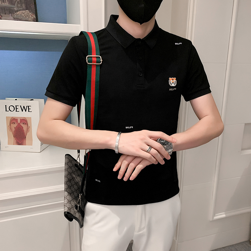 2024夏装男刺绣虎头POLO社会小伙短袖潮男POLO衫D326-16850P55，男装Polo衫，电商D326-1