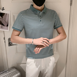 2024夏季条纹精神小伙短袖POLO衫社会青年上衣潮D326-16838P55，男装Polo衫，星座1101