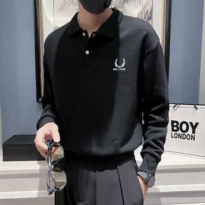 秋装新款社会风翻领POLO卫衣上衣男直播D326-1 8152 P78控108图片